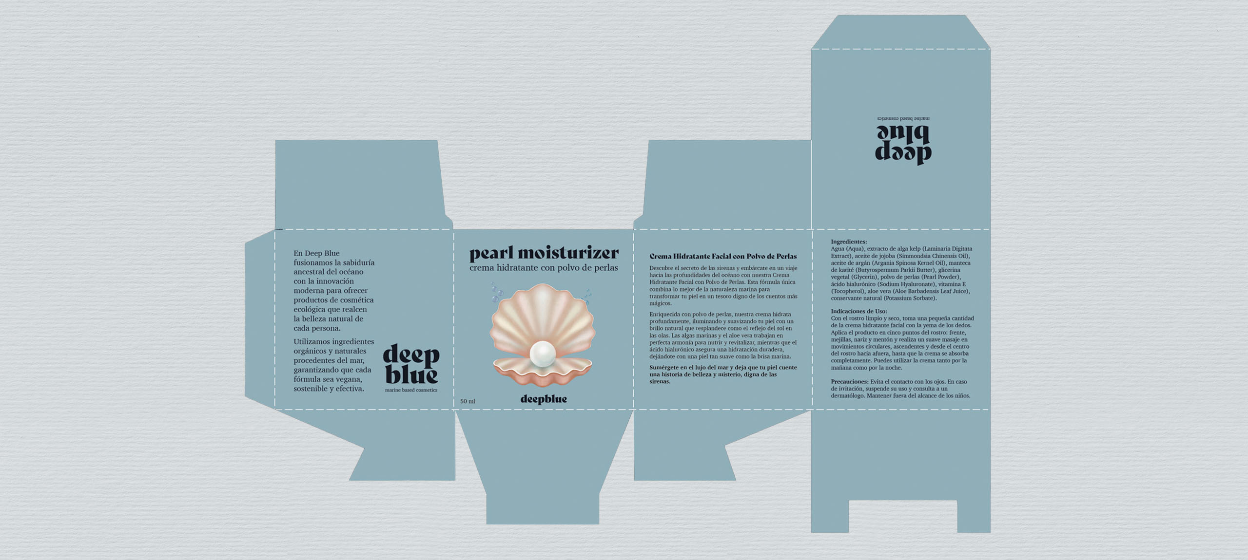 Deep Blue Cosmetics. Branding. Diseño de identidad visual para marca de cosmética vegana basada en ingredientes marinos. Ideantia