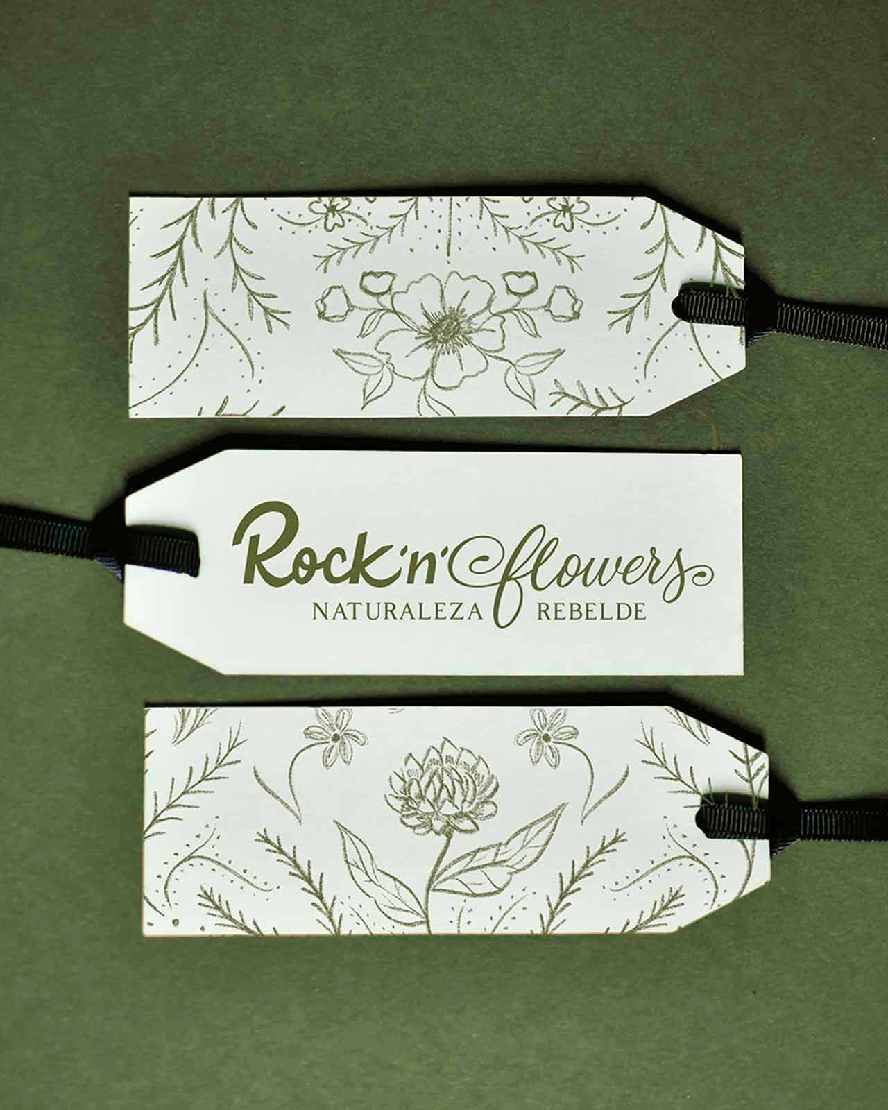 Rock n flowers branding. Diseño de etiquetas para floristería. Ilustración y lettering aplicados a identidad visual