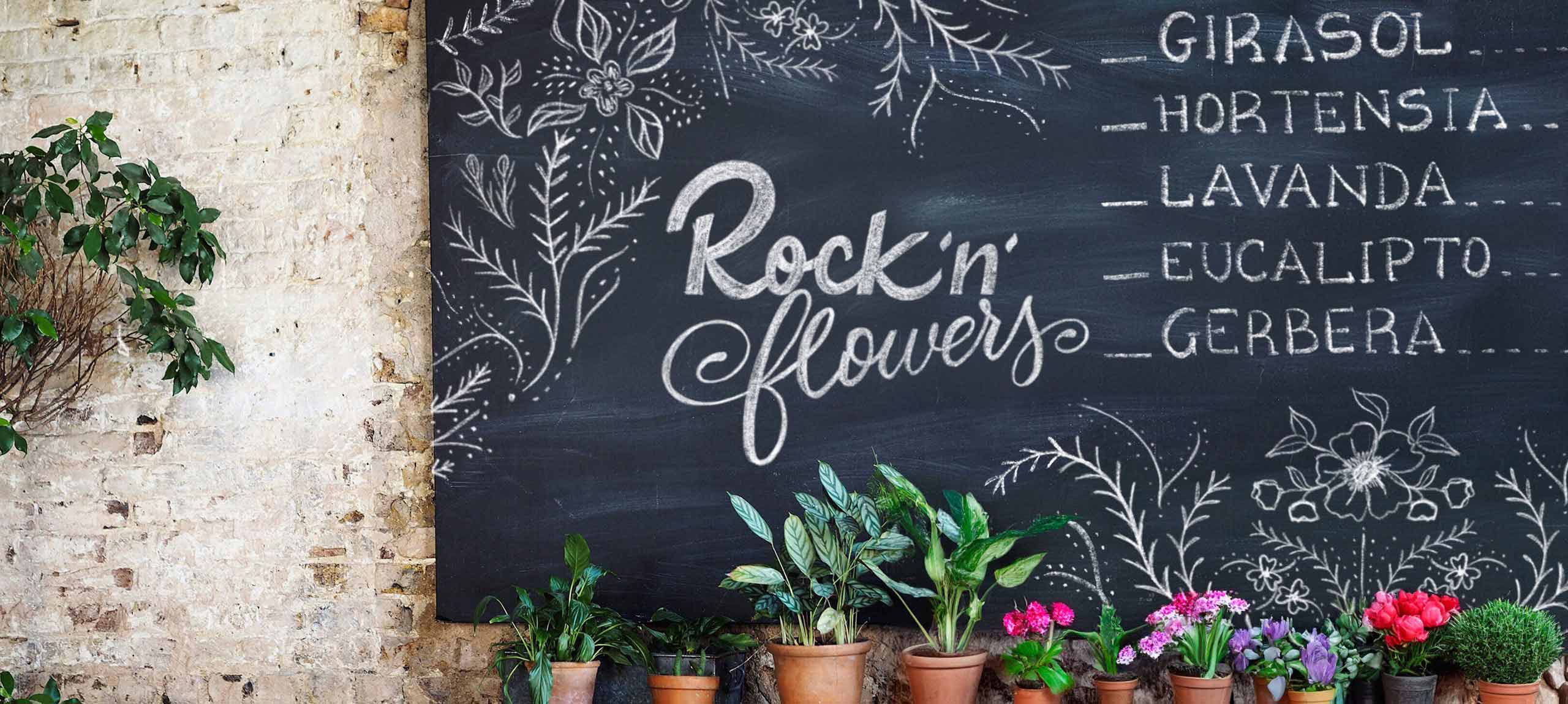 Rock n flowers branding, diseño de identidad visual con lettering y caligrafía
